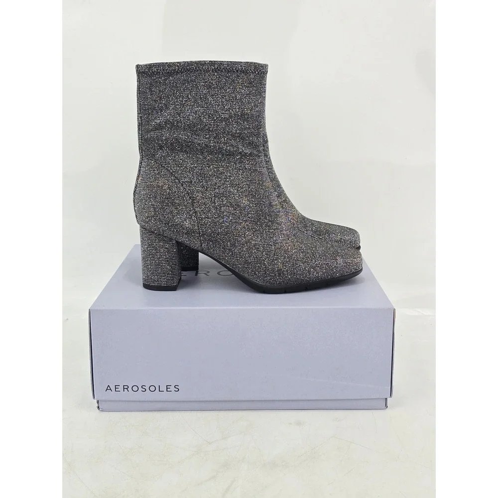 Aerosoles Miley Ankle Boots Womens 9.5W Gunmetal Glitter Stretch - New